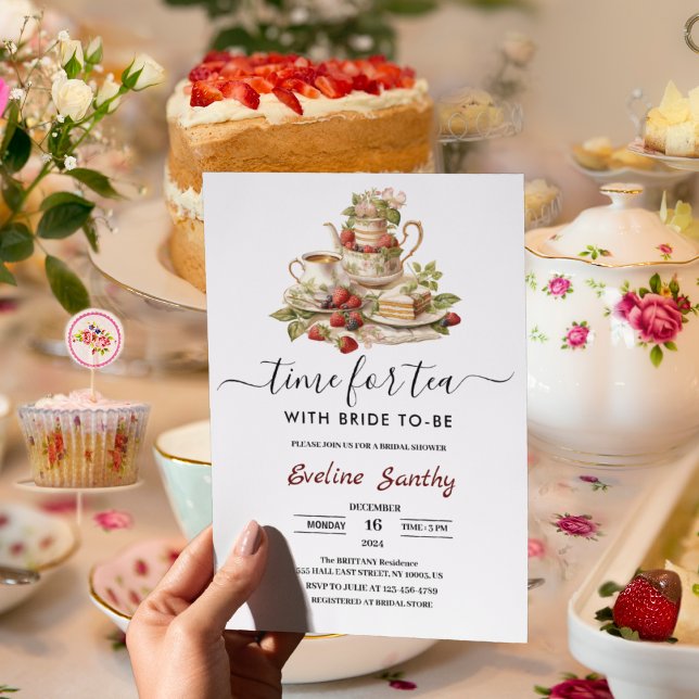 Convites Elegant time for Tea Party Bridal Shower (Elegant time for Tea Party Bridal Shower Invitation wedding spring garden party holiday season )