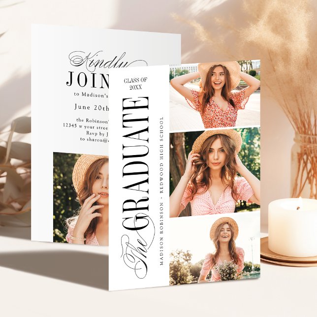 Convites Elegant Timeless Typography 4 Photo Graduation (Elegant Timeless Typography 4 Photo Graduation Invitation)