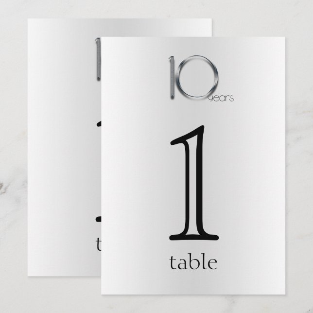 Convites Elegant Tin Número da Mesa do 10º Aniversário (Frente/Verso)
