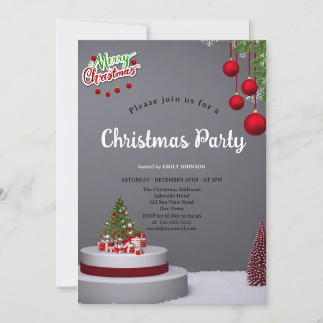 Convites Elegant tree baubles and background grey Christmas (Frente)