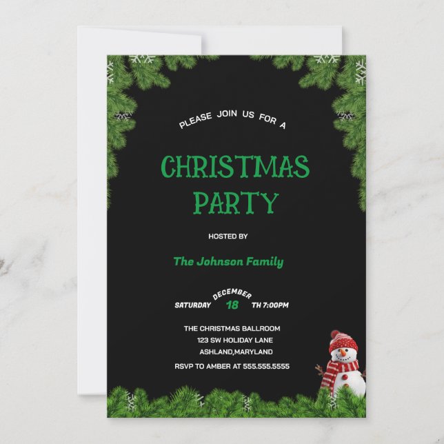 Convites Elegant tree pine CHRISTMAS PARTY Black green   (Frente)