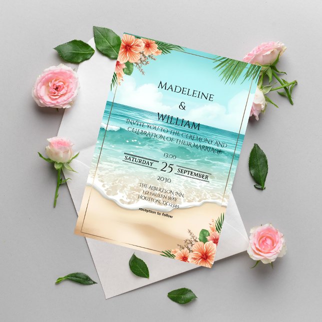 Convites Elegant Tropical Coastal Hawaiian Beach Wedding (Criador carregado)