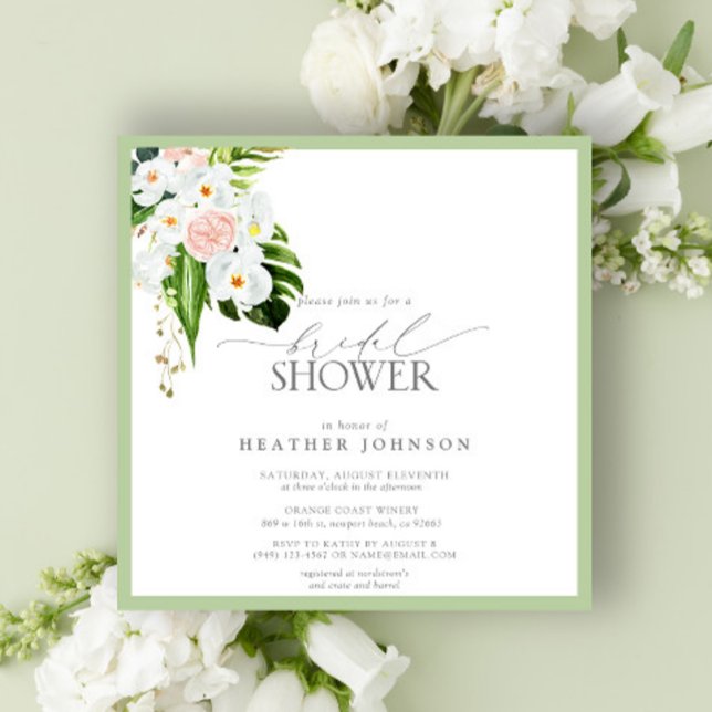 Convites Elegant Tropical Orchid Watercolor Bridal Shower (Criador carregado)
