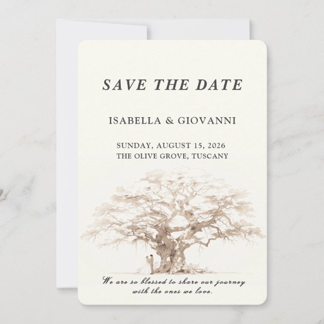 Convites Elegant Tuscany Olive Tree Wedding Save The Date (Frente)