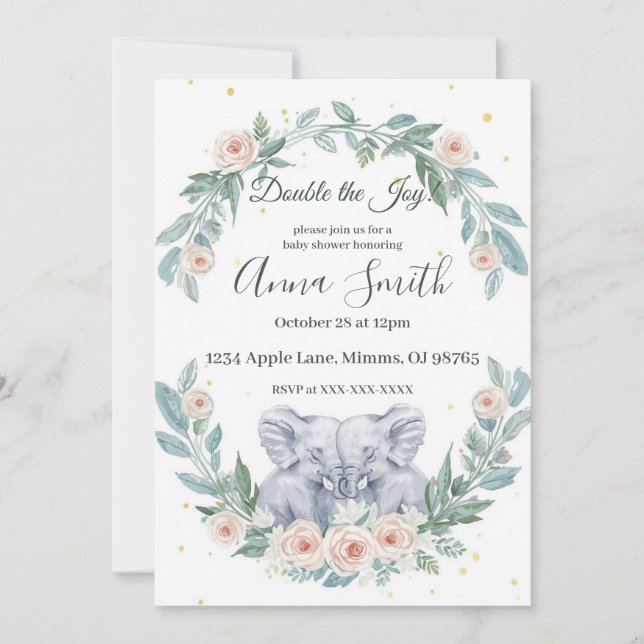 Convites Elegant Twin Baby Shower Invitation – Watercolor (Frente)