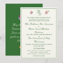 Elegant Two Hearts Catholic Wedding Invitation