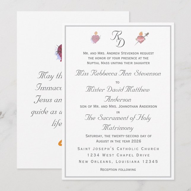 Convites Elegant Two Hearts Catholic Wedding Invitation (Criador carregado)