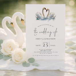 Convites Elegant Two Swans Script Wedding