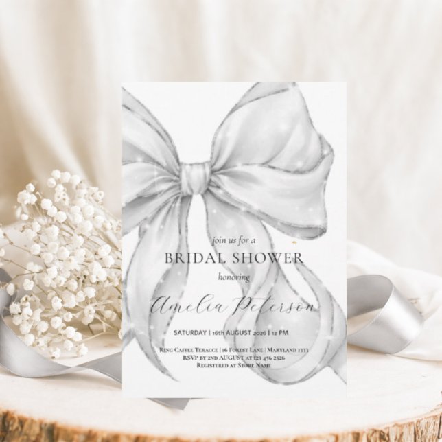 Convites Elegant, tying the knot bridal shower white bow. (Criador carregado)