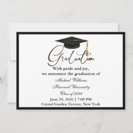 Convites Elegant Typography Black Cap Monochrome Graduation
