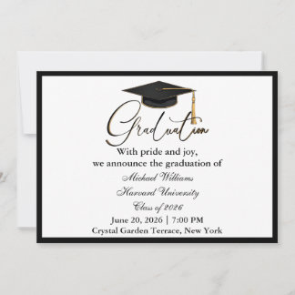 Convites Elegant Typography Black Cap Monochrome Graduation