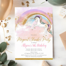 Elegant Unicorn Slumber Party Birthday Pink Gold