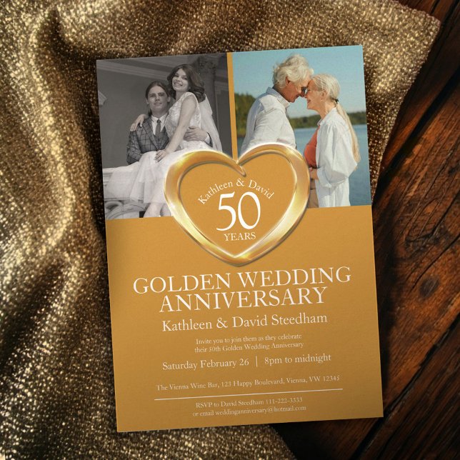 Convites Elegant Vertical Golden 50th Wedding Anniversary (Criador carregado)