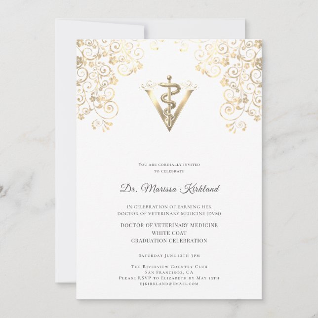 Convites Elegant Veterinary White Coat Ceremony Invitation  (Frente)