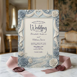 Convites Elegant Victorian Dusty Blue Faux Embossed Rose