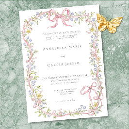 Convites Elegant Victorian Pastel Floral Bow Wedding