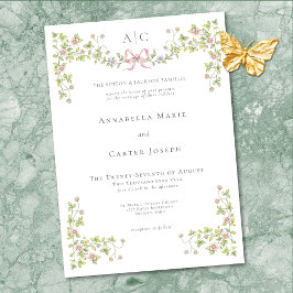 Convites Elegant Victorian Pastel Floral Bow Wedding
