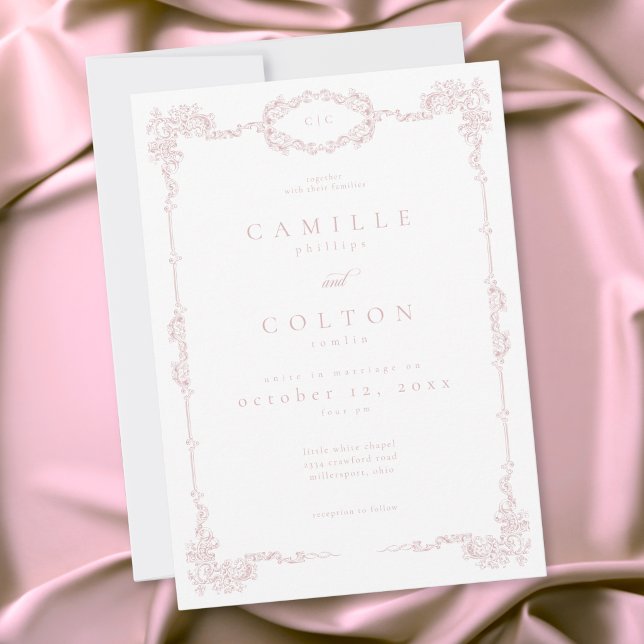 Convites Elegant Vintage Baroque Dusty Pink Wedding (Elegant Vintage Baroque Dusty Pink Wedding Invitation)