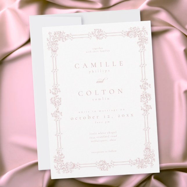 Convites Elegant Vintage Baroque Dusty Pink Wedding (Elegant Vintage Baroque Dusty Pink Wedding Invitation)