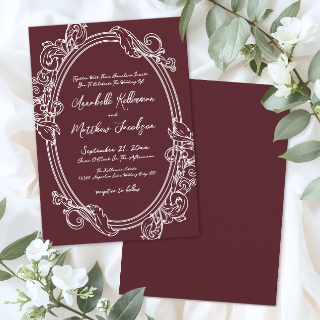 Convites Elegant Vintage Burgundy Wedding (Elegant Vintage Burgundy Wedding Invitation)