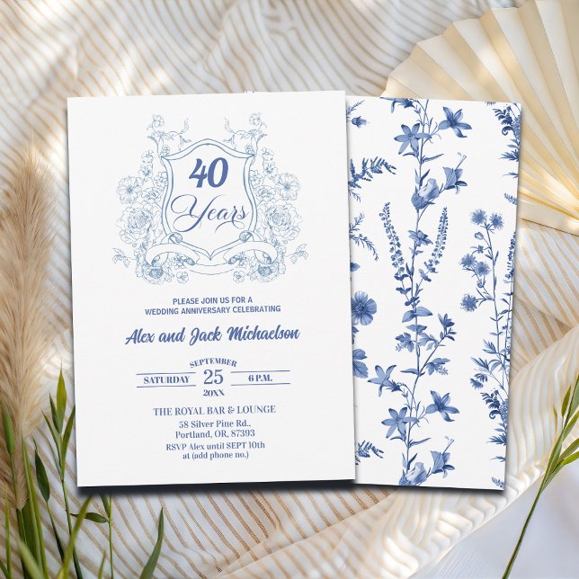 Convites Elegant Vintage Crest 40th Wedding Anniversary (Criador carregado)