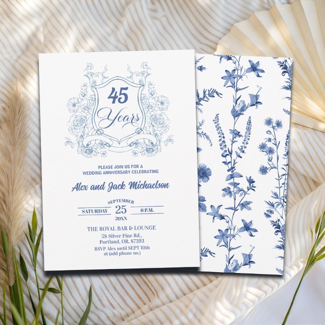 Convites Elegant Vintage Crest 45th Wedding Anniversary (Criador carregado)