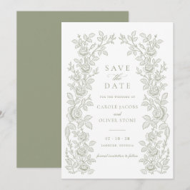 Convites Elegant Vintage Floral Sage Green Save the Date