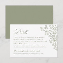 Convites Elegant Vintage Floral Sage Green Wedding Details