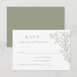Convites Elegant Vintage Floral Sage Green Wedding RSVP