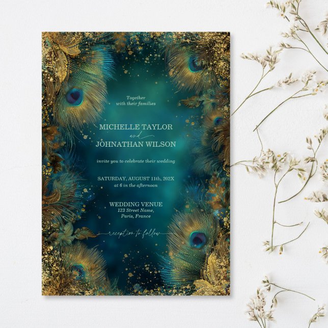 Convites Elegant Vintage Peacock Feather Enchanted Forest (Elegant Vintage Peacock Feather Enchanted Forest Invitation)