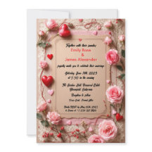 Elegant Vintage Roses &Hearts wedding invitation