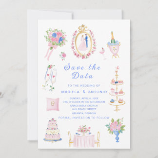 Convites Elegant Vintage save the data Watercolor Wedding F