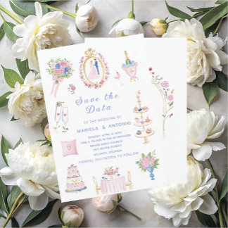 Convites Elegant Vintage save the data Watercolor Wedding F