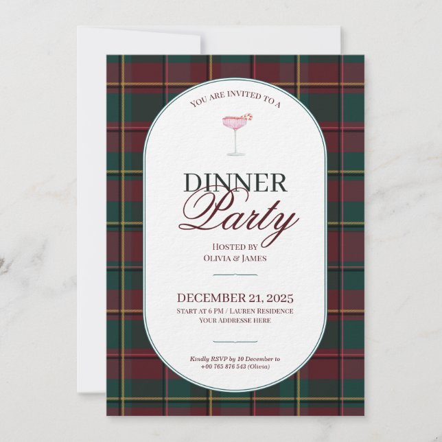 Convites Elegant vintage Tartan Plaid Christmas Invitation (Frente)