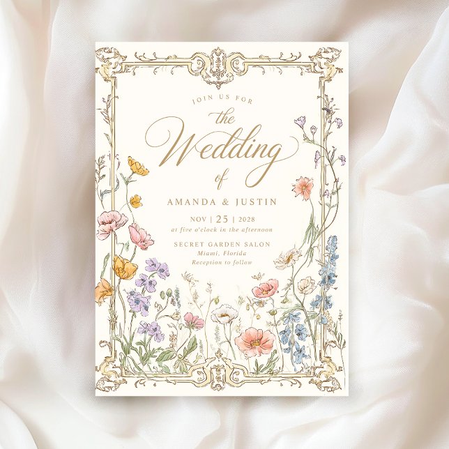 Convites Elegant Vintage Wildflowers Floral Wedding (Criador carregado)