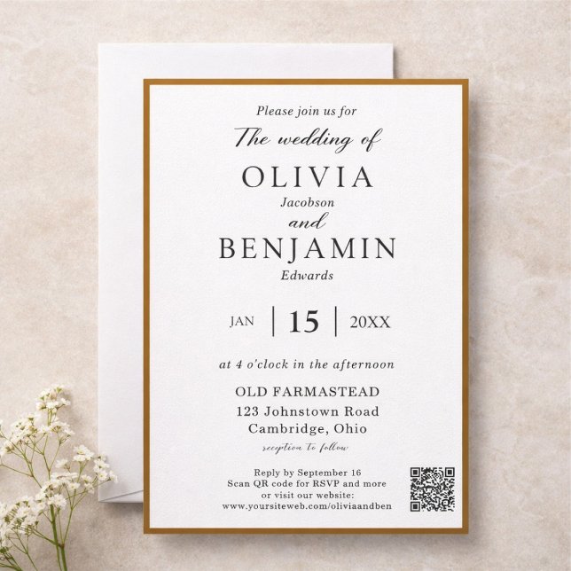 Convites Elegant Warm Brown Minimalist Wedding (Criador carregado)
