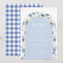 Elegant Watercolor Baby in Blooom blue flowers   B