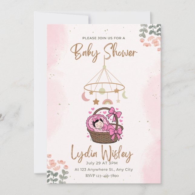 Convites Elegant Watercolor Baby Shower Invitation wit (Frente)