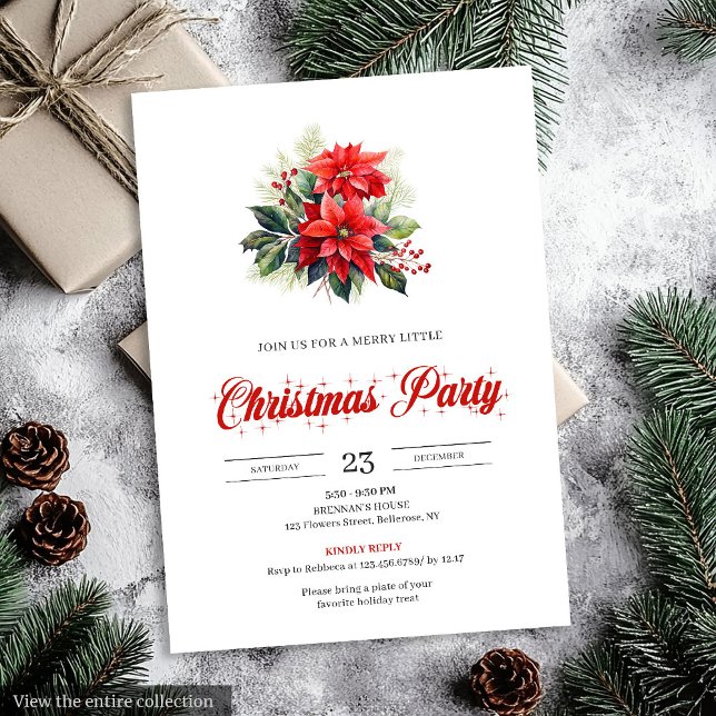 Convites Elegant Watercolor Christmas Bouquet Holiday  (Elegant Watercolor Christmas Bouquet Holiday Invitation)
