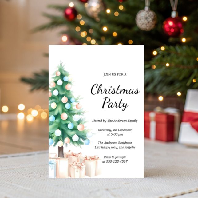 Convites Elegant Watercolor Christmas Tree Party Invitation (Criador carregado)