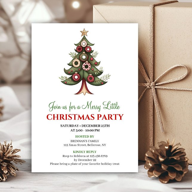 Convites Elegant watercolor Christmas tree party invite (Elegant artistic Christmas tree holiday invitation)