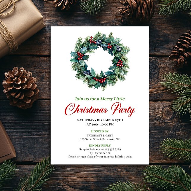 Convites Elegant watercolor Christmas wreath dinner invite (Elegant watercolor Christmas wreath dinner invitation)