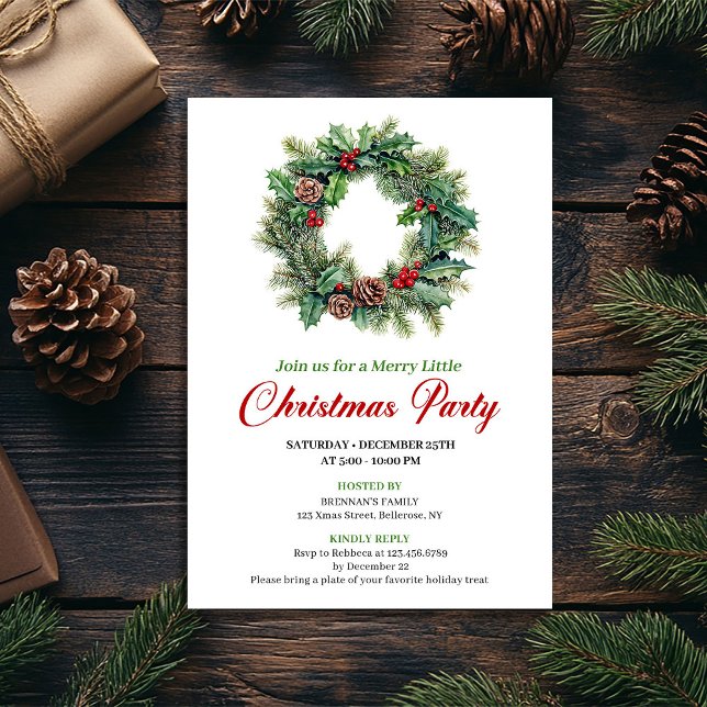 Convites Elegant Watercolor Christmas Wreath Party Invite (Elegant Watercolor Christmas Wreath Party Invite)