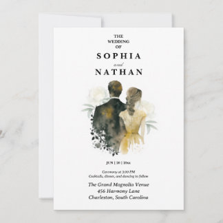 Convites Elegant Watercolor Couple Bride Groom Wedding 