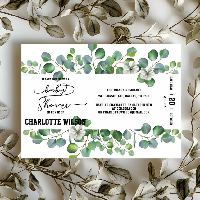 Convites Elegant Watercolor Eucalyptus Baby Shower (Criador carregado)