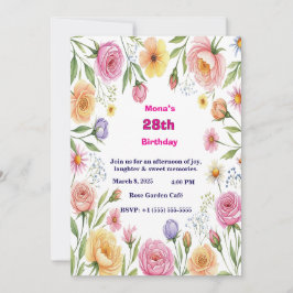 Convites Elegant Watercolor Floral 28th Adult Birthday Invi