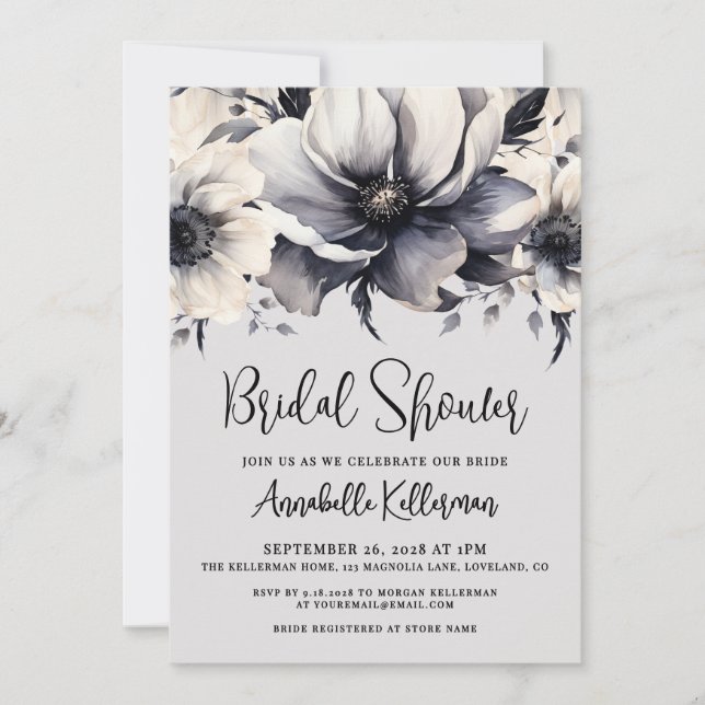 Convites Elegant Watercolor Floral Bridal Shower (Frente)