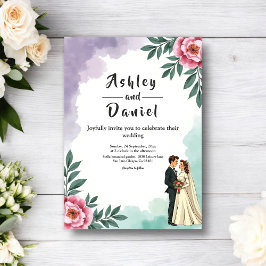 Convites Elegant Watercolor Floral Bride And Groom Wedding