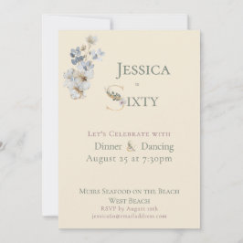 Convites Elegant Watercolor Floral Cream 60th Birthday 