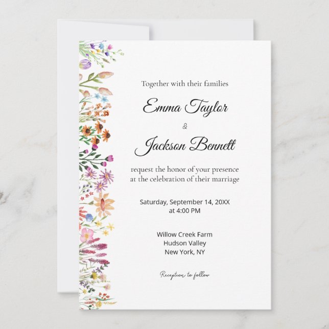 Convites Elegant Watercolor Floral Wedding Invitation (Frente)